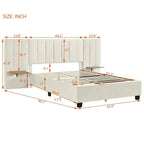 Lit plateforme rembourré Queen Size avec grande tête de lit, Meubles de chambre, Velours, Beige
