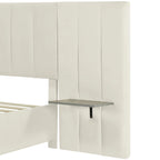 Lit plateforme rembourré Queen Size avec grande tête de lit, Meubles de chambre, Velours, Beige