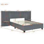 Lit plateforme rembourré Queen Size avec grande tête de lit, Meubles de chambre, Velours, Beige