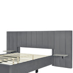 Lit plateforme rembourré Queen Size avec grande tête de lit, Meubles de chambre, Velours, Beige