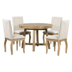 Ensemble de table à manger de ferme 5 pièces avec table ronde extensible en bois et 4 chaises de salle à manger rembourrées