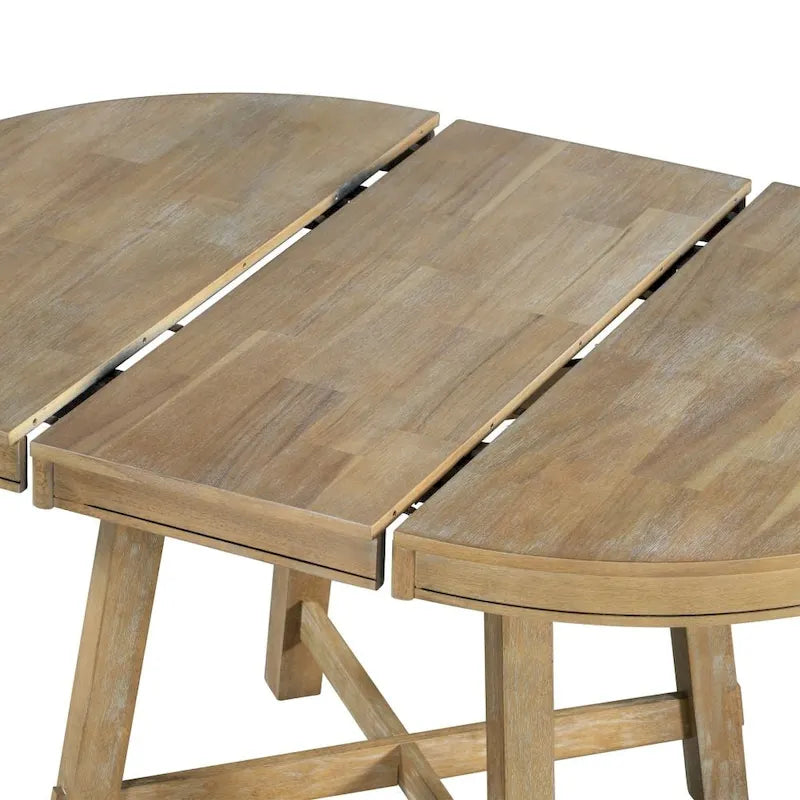 Ensemble de table à manger de ferme 5 pièces avec table ronde extensible en bois et 4 chaises de salle à manger rembourrées