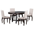 Ensemble de table à manger de ferme 5 pièces avec table ronde extensible en bois et 4 chaises de salle à manger rembourrées
