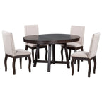 Ensemble de table à manger de ferme 5 pièces avec table ronde extensible en bois et 4 chaises de salle à manger rembourrées