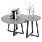 Lot de 2 tables basses gigognes rondes en pierre frittée effet marbre – 80 x 40 cm