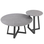 Lot de 2 tables basses gigognes rondes en pierre frittée effet marbre – 80 x 40 cm