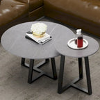 Lot de 2 tables basses gigognes rondes en pierre frittée effet marbre – 80 x 40 cm