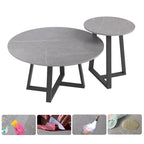 Lot de 2 tables basses gigognes rondes en pierre frittée effet marbre – 80 x 40 cm