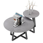 Lot de 2 tables basses gigognes rondes en pierre frittée effet marbre – 80 x 40 cm