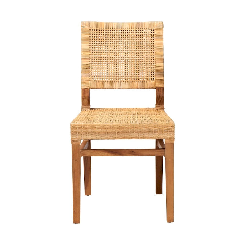 Chaise de salle à manger Lesia en rotin naturel et bois d'acajou