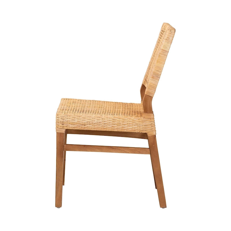 Chaise de salle à manger Lesia en rotin naturel et bois d'acajou