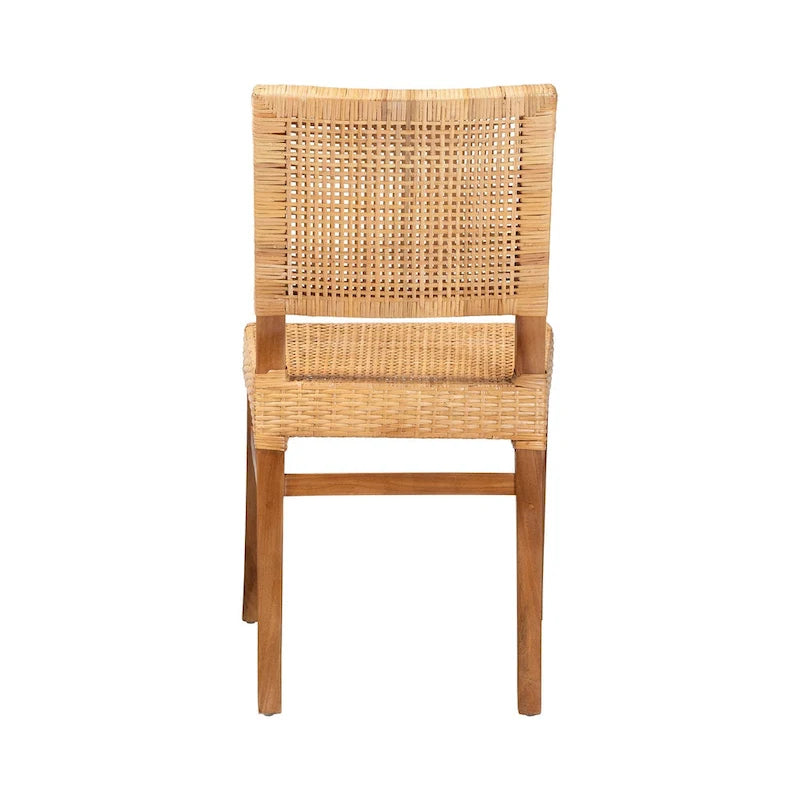 Chaise de salle à manger Lesia en rotin naturel et bois d'acajou
