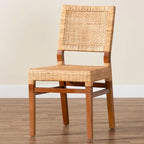 Chaise de salle à manger Lesia en rotin naturel et bois d'acajou