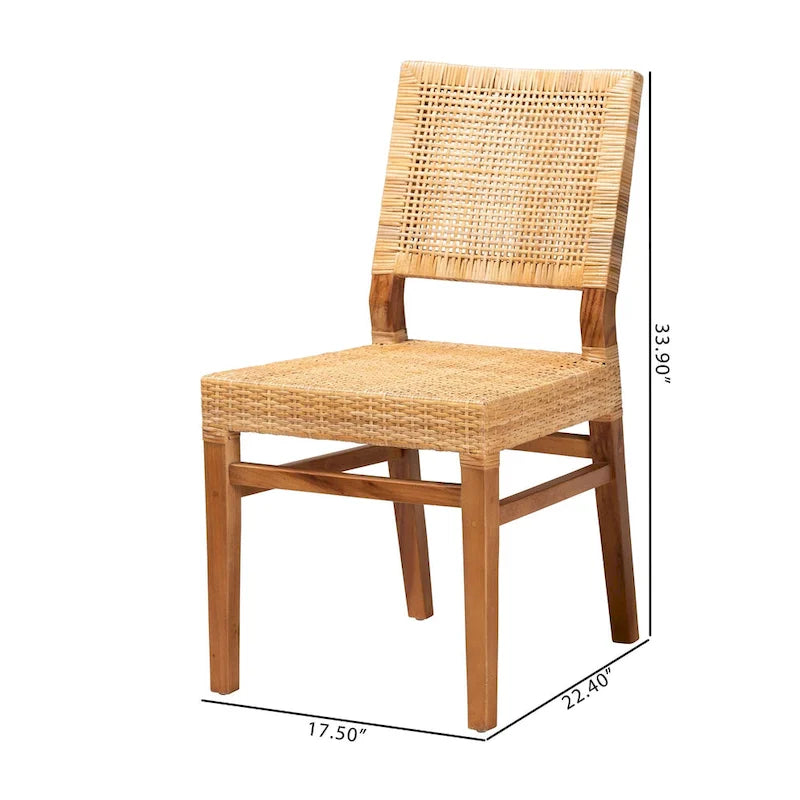 Chaise de salle à manger Lesia en rotin naturel et bois d'acajou