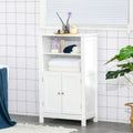 Meuble de Rangement au Sol pour Salle de Bain kleankin, Armoire à Linge Autoportante avec Portes Doubles et 2 Étagères Réglables, Blanc