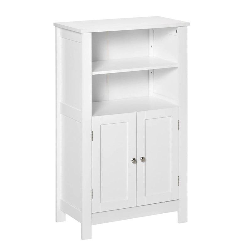 Meuble de Rangement au Sol pour Salle de Bain kleankin, Armoire à Linge Autoportante avec Portes Doubles et 2 Étagères Réglables, Blanc