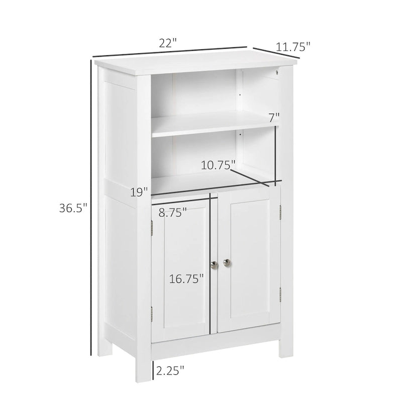Meuble de Rangement au Sol pour Salle de Bain kleankin, Armoire à Linge Autoportante avec Portes Doubles et 2 Étagères Réglables, Blanc