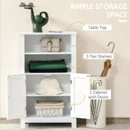 Meuble de Rangement au Sol pour Salle de Bain kleankin, Armoire à Linge Autoportante avec Portes Doubles et 2 Étagères Réglables, Blanc