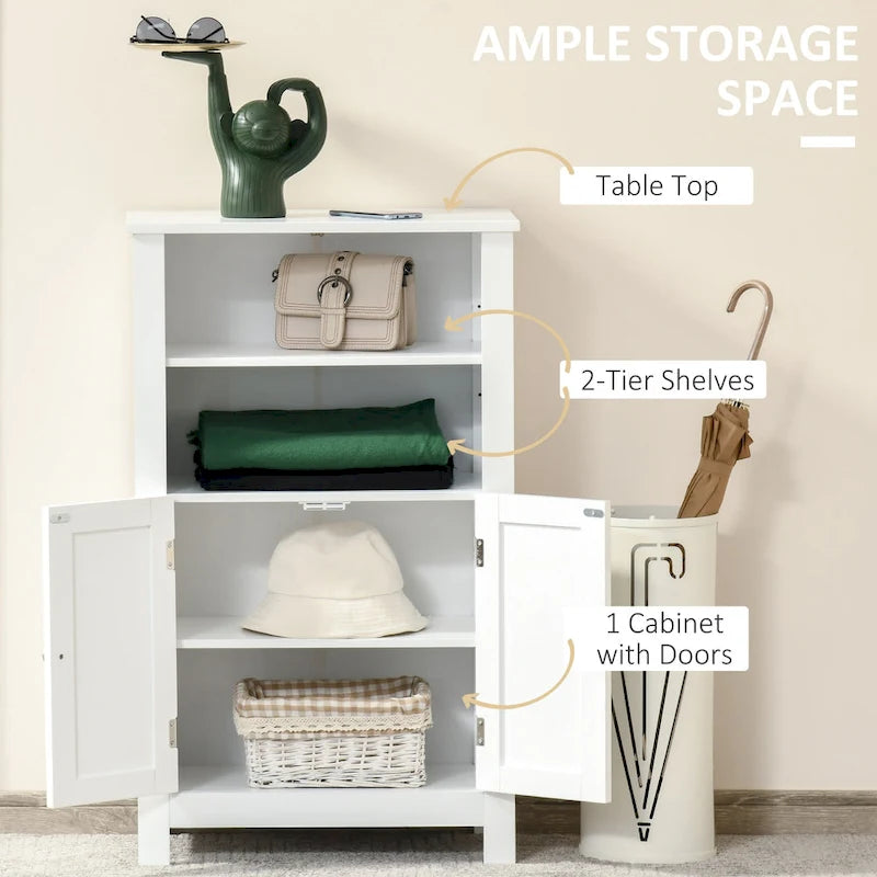 Meuble de Rangement au Sol pour Salle de Bain kleankin, Armoire à Linge Autoportante avec Portes Doubles et 2 Étagères Réglables, Blanc