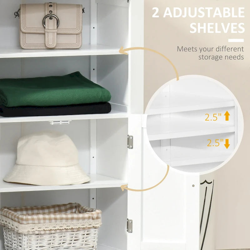 Meuble de Rangement au Sol pour Salle de Bain kleankin, Armoire à Linge Autoportante avec Portes Doubles et 2 Étagères Réglables, Blanc