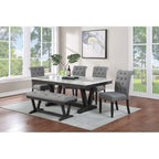 Ensemble de salle à manger 6 pièces avec banc et plateau de table enveloppé en faux marbre, de qualité supérieure