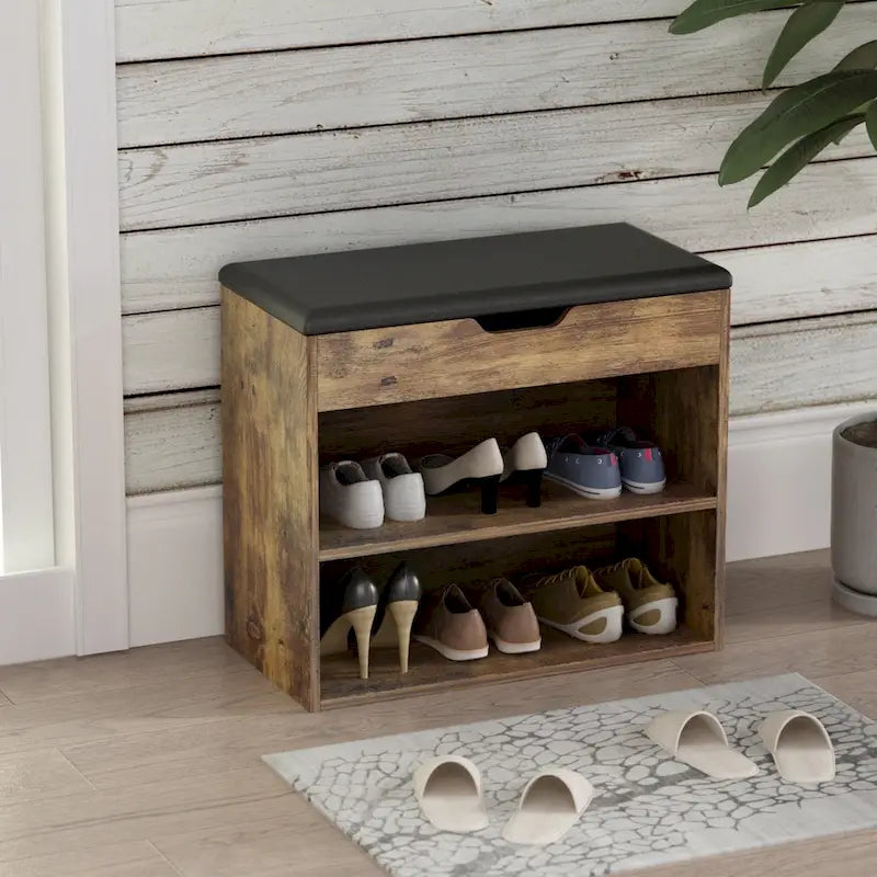 Meuble banc à chaussures Kerrogee pour 6 paires, avec rangement dissimulé sous le coussin – 12L x 24P x 21,2H po