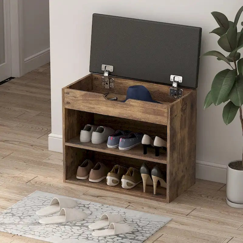 Meuble banc à chaussures Kerrogee pour 6 paires, avec rangement dissimulé sous le coussin – 12L x 24P x 21,2H po