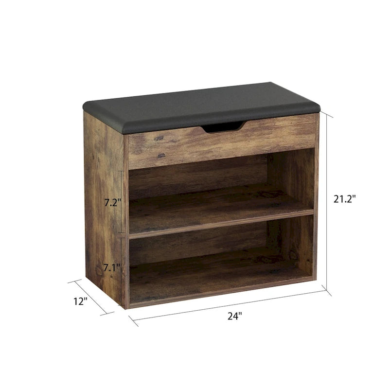 Meuble banc à chaussures Kerrogee pour 6 paires, avec rangement dissimulé sous le coussin – 12L x 24P x 21,2H po