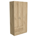 Armoire 3 portes avec tiroirs, étagères et penderie – Noir / Chêne Fumé et Blanc