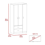 Armoire 3 portes avec tiroirs, étagères et penderie – Noir / Chêne Fumé et Blanc