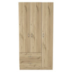 Armoire 3 portes avec tiroirs, étagères et penderie – Noir / Chêne Fumé et Blanc