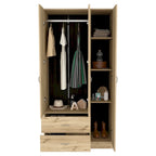 Armoire 3 portes avec tiroirs, étagères et penderie – Noir / Chêne Fumé et Blanc