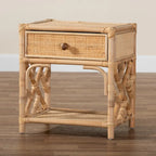 Table de chevet à tiroir unique en rotin naturel marron style bohème moderne Camara