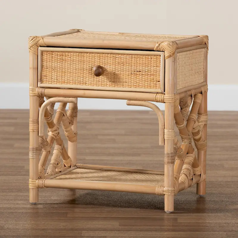 Table de chevet à tiroir unique en rotin naturel marron style bohème moderne Camara