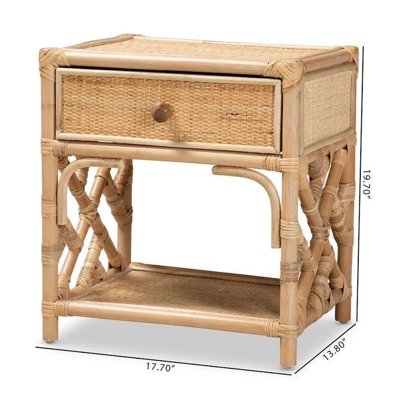 Table de chevet à tiroir unique en rotin naturel marron style bohème moderne Camara