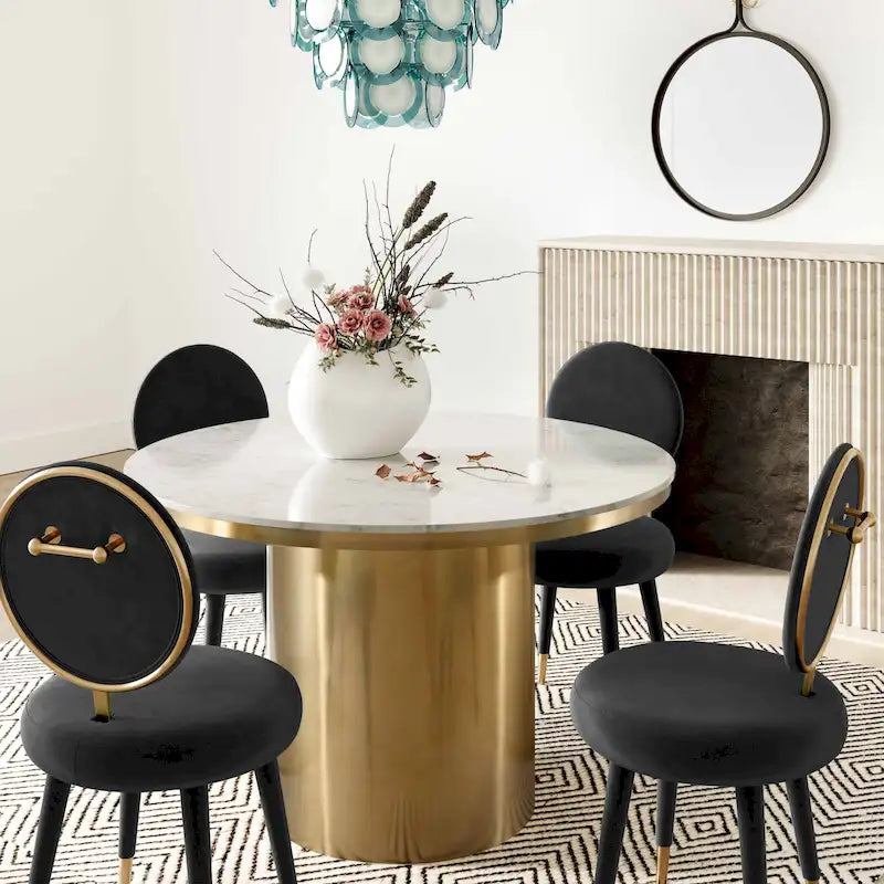 Chaise de salle à manger sans accoudoirs en velours à dossier ovale Kylie