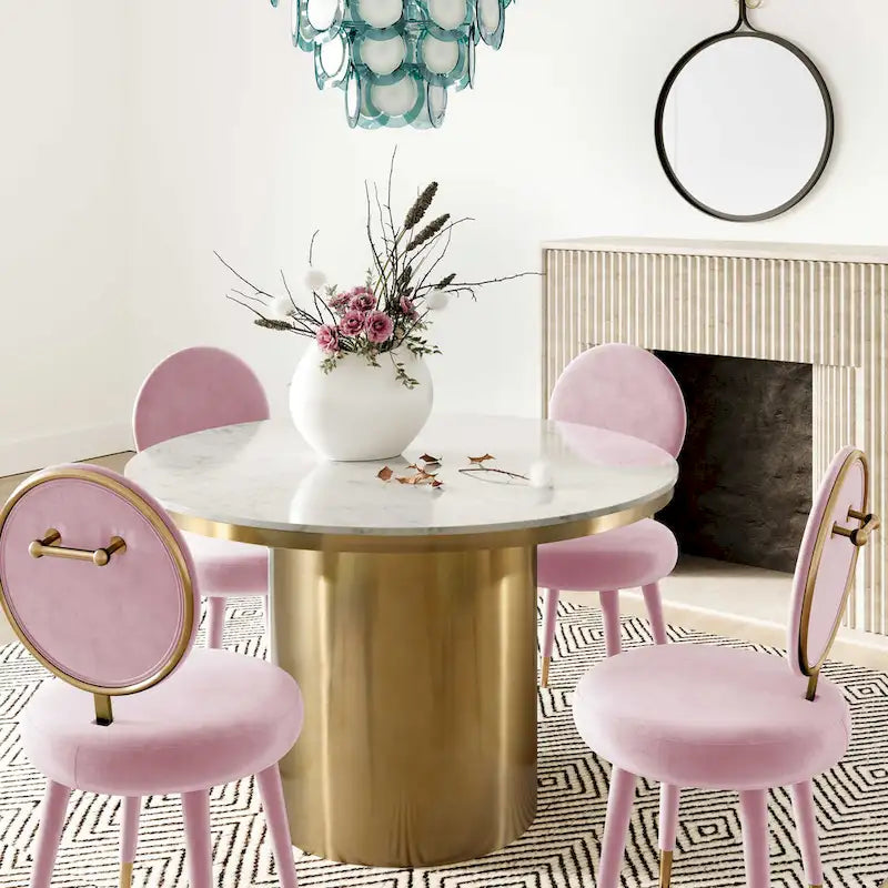 Chaise de salle à manger sans accoudoirs en velours à dossier ovale Kylie
