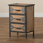 Baxton Studio Laurel Table d'appoint à 3 tiroirs rustique industriel en métal finition gris antique et bois finition chêne blanchi marron
