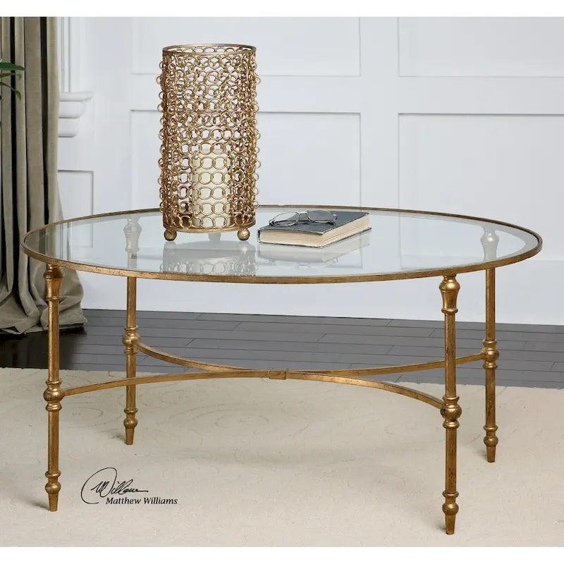 Table basse en verre Vitya feuille d'or Uttermost