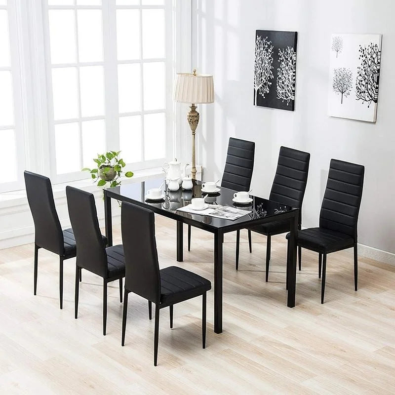 Ensemble de meubles de salle à manger 7 pièces avec table en verre