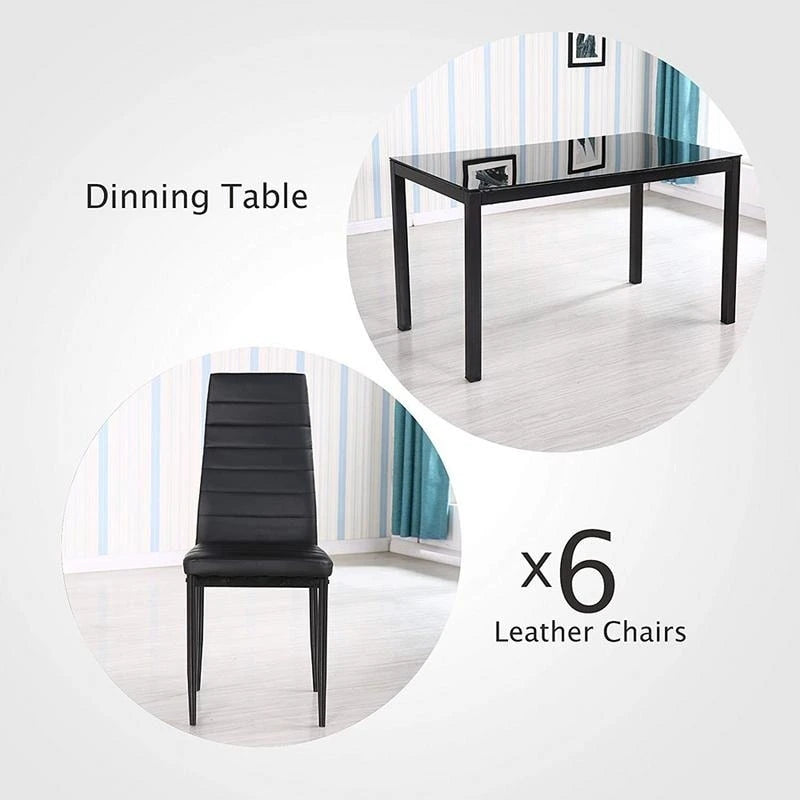 Ensemble de meubles de salle à manger 7 pièces avec table en verre