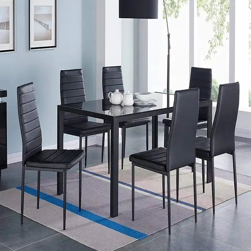 Ensemble de meubles de salle à manger 7 pièces avec table en verre