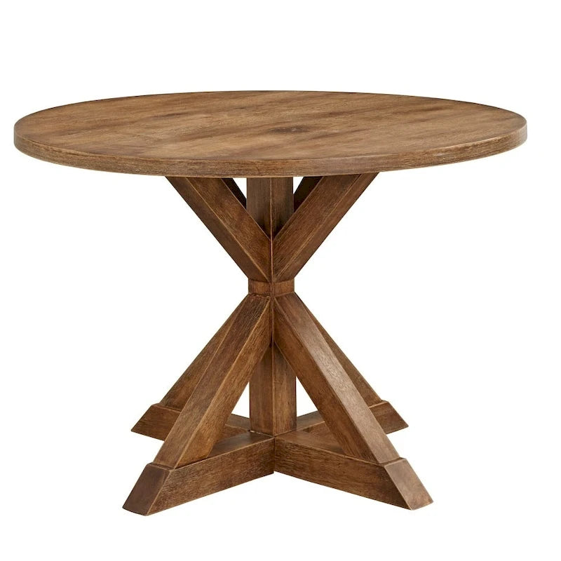 Table de salle à manger ronde sur pied en bois flotté, 4 places