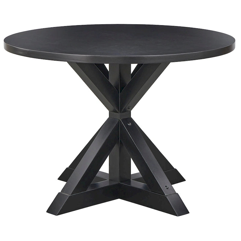 Table de salle à manger ronde sur pied en bois flotté, 4 places