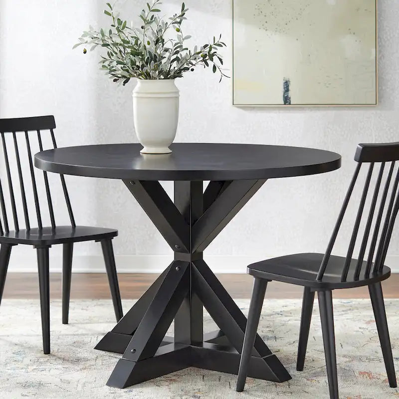 Table de salle à manger ronde sur pied en bois flotté, 4 places