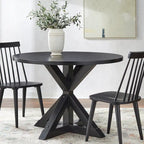 Table de salle à manger ronde sur pied en bois flotté, 4 places