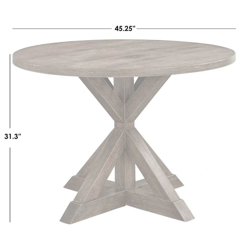 Table de salle à manger ronde sur pied en bois flotté, 4 places