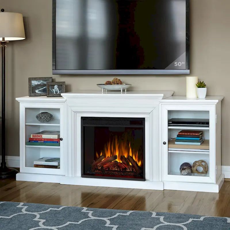 Meuble TV cheminée électrique Frederick 72'' blanc par Real Flame - 72L x 15,5l x 30H