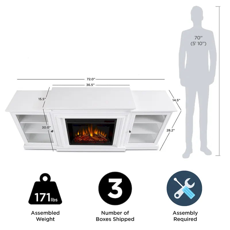Meuble TV cheminée électrique Frederick 72'' blanc par Real Flame - 72L x 15,5l x 30H
