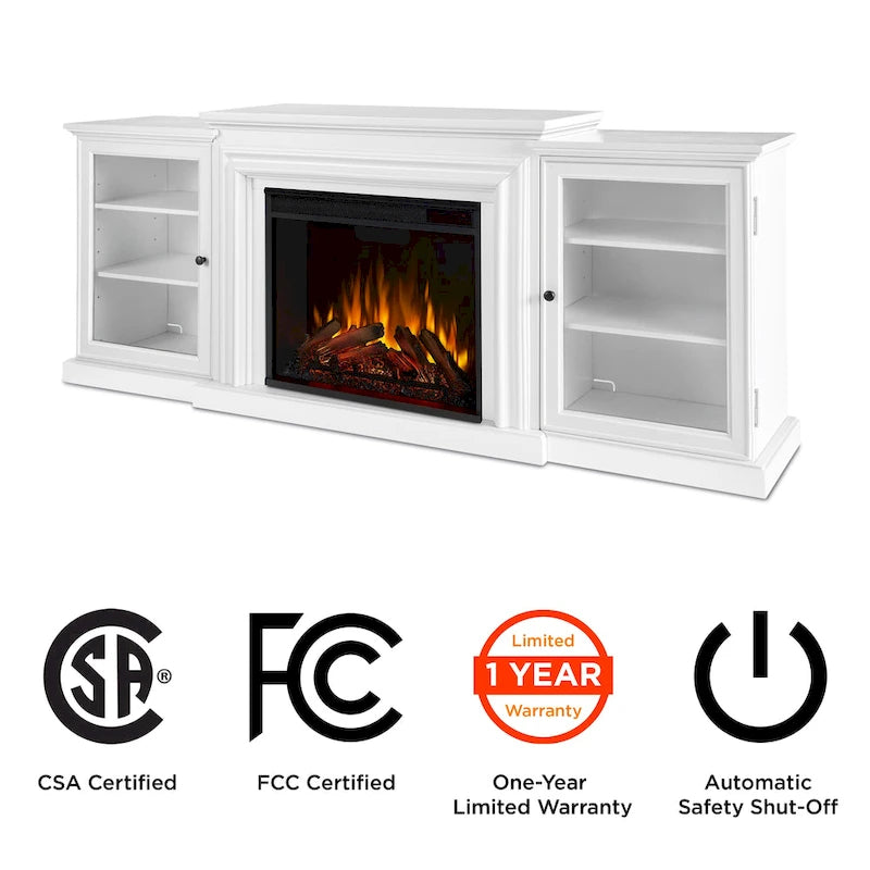 Meuble TV cheminée électrique Frederick 72'' blanc par Real Flame - 72L x 15,5l x 30H